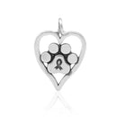 Silver Charms & Pendants Sterling Silver Forever Paw Print Cancer Awareness Ribbon Heart Paw Print Pendant JadeMoghul