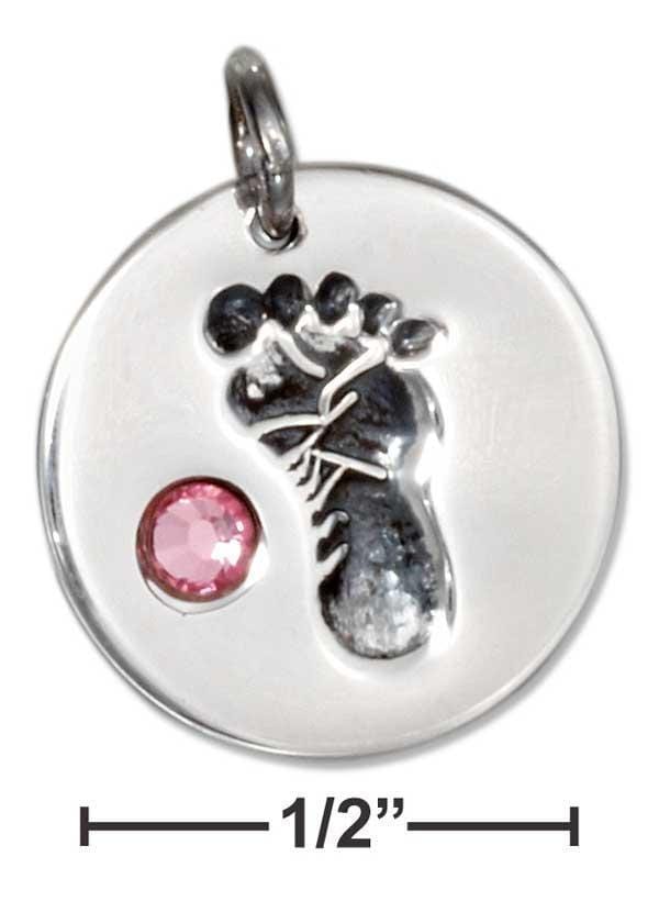 Silver Charms & Pendants Sterling Silver Girl Baby Footprint Charm With Pink Cubic Zirconia JadeMoghul Inc.