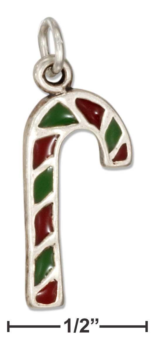 Silver Charms & Pendants Sterling Silver Green And Red Candy Cane Charm JadeMoghul Inc.