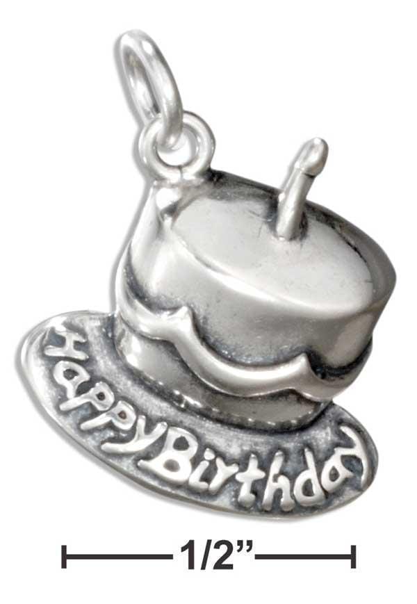 Silver Charms & Pendants Sterling Silver "Happy Birthday" Birthday Cake Charm With One Candle JadeMoghul Inc.