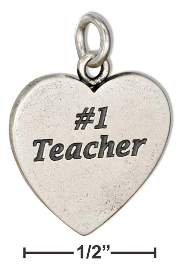 Silver Charms & Pendants Sterling Silver Heart Shape "#1 Teacher" Message Charm JadeMoghul