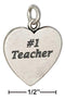 Silver Charms & Pendants Sterling Silver Heart Shape "#1 Teacher" Message Charm JadeMoghul