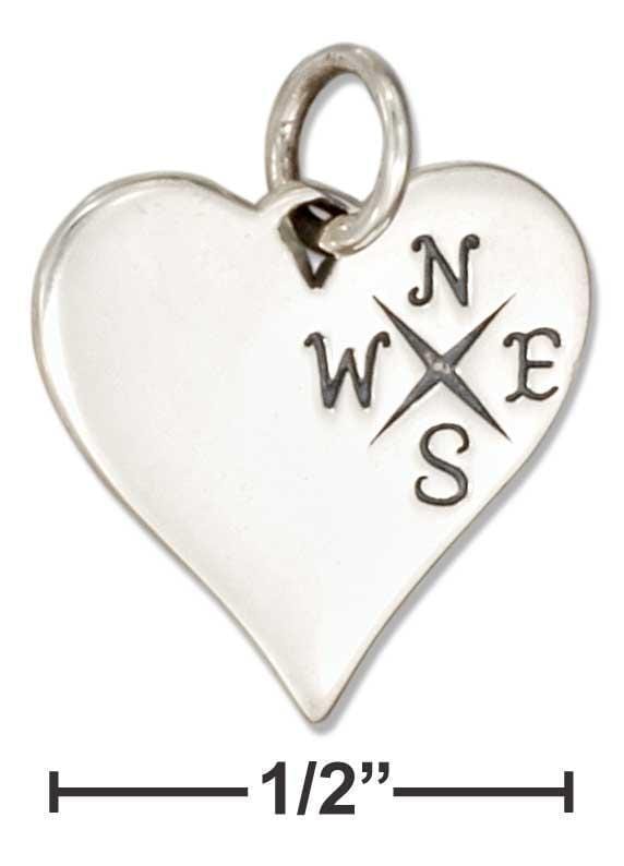 Silver Charms & Pendants Sterling Silver Heart Shape Charm With Compass JadeMoghul Inc.