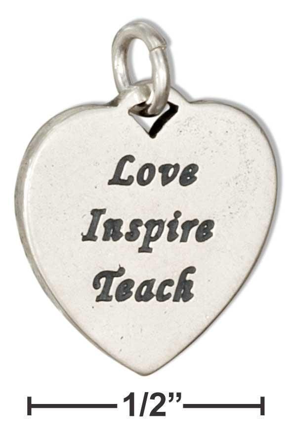 Silver Charms & Pendants Sterling Silver Heart Shape "love Inspire Teach" Message Charm JadeMoghul