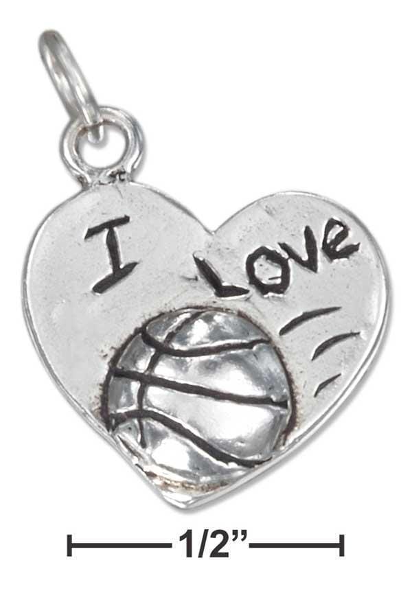 Silver Charms & Pendants Sterling Silver Heart With "I Love Basketball" Charm JadeMoghul Inc.