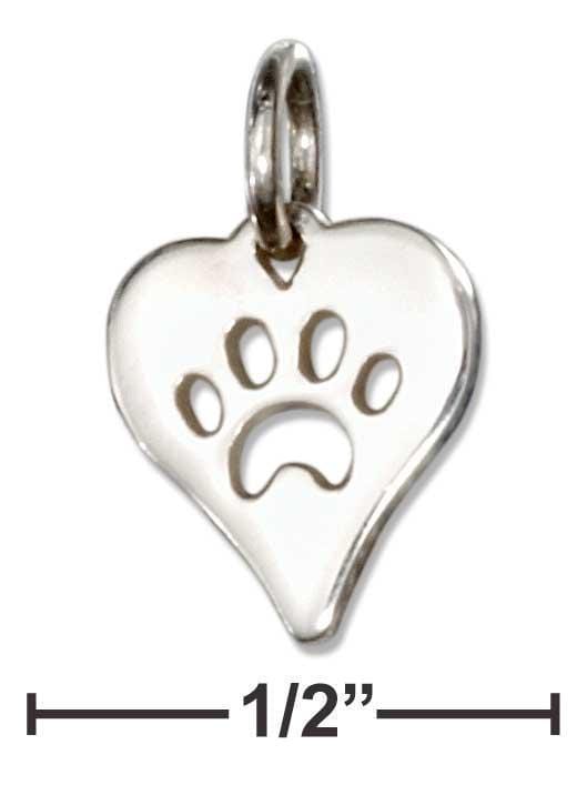 Silver Charms & Pendants Sterling Silver Heart With Paw Print Cut-out Charm JadeMoghul