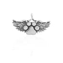 Silver Charms & Pendants Sterling Silver Heaven's Paws Dog Paw Print With Angel Wings Memorial Pendant JadeMoghul