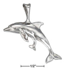 Silver Charms & Pendants Sterling Silver High Polish Curved Mother With Baby Dolphin Pendant JadeMoghul Inc.