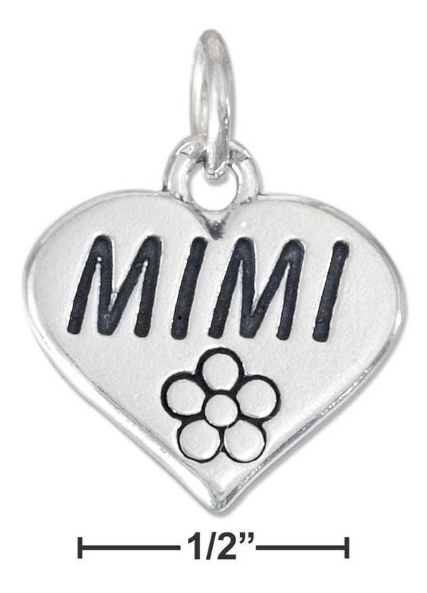 Silver Charms & Pendants Sterling Silver High Polish Heart With Flower And "Mimi" Charm JadeMoghul Inc.