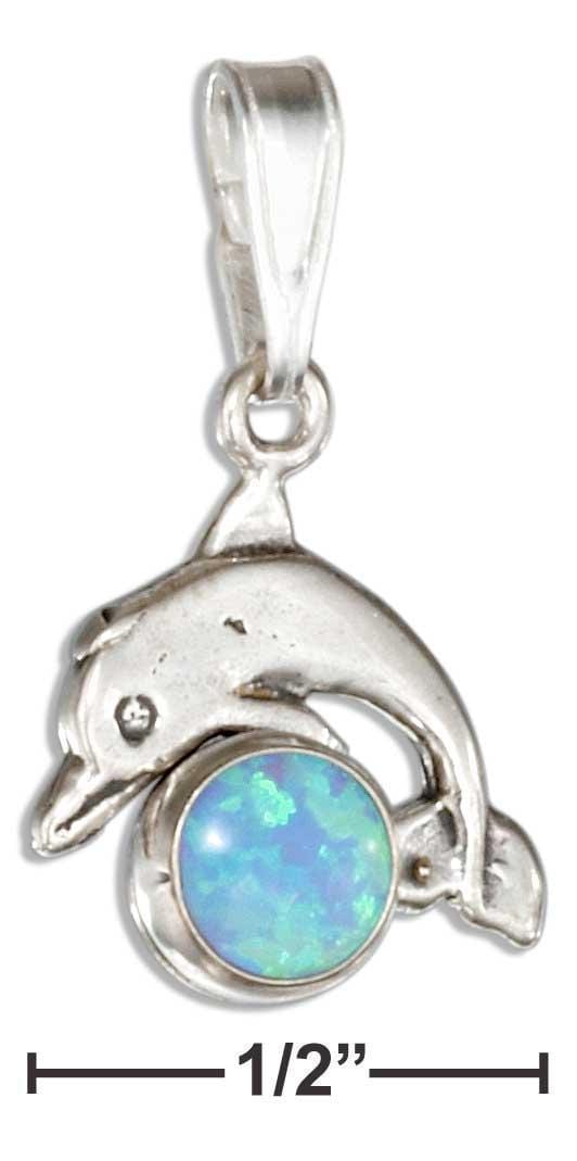 Silver Charms & Pendants Sterling Silver Jumping Dolphin Pendant With Synthetic Blue Opal JadeMoghul Inc.