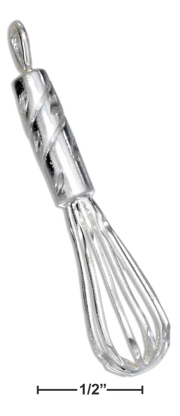Silver Charms & Pendants Sterling Silver Kitchen Whisk Pendant With Diamond Cut Accents JadeMoghul Inc.
