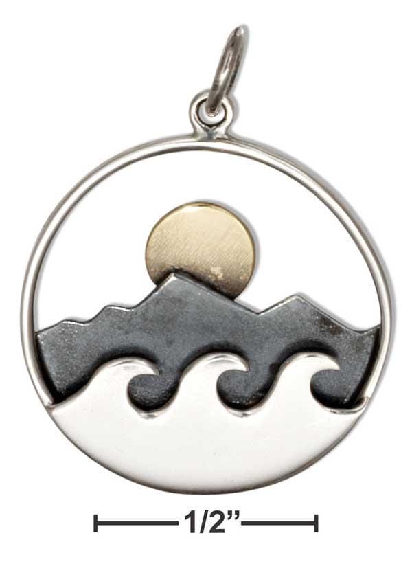 Silver Charms & Pendants Sterling Silver Layered Mountains Charm With Waves And Bronze Sun JadeMoghul