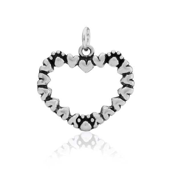 Silver Charms & Pendants Sterling Silver Love American Style Heart Pendant With Dog Paw Prints And Hearts JadeMoghul Inc.