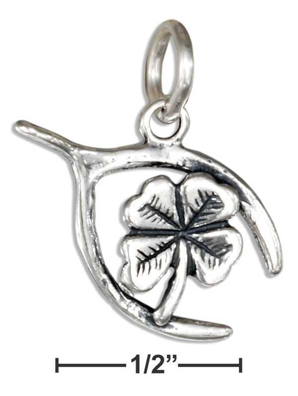 Silver Charms & Pendants STERLING SILVER LUCKY WISHBONE WITH FOUR LEAF CLOVER CHARM JadeMoghul