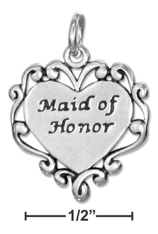 Silver Charms & Pendants STERLING SILVER MAID OF HONOR HEART CHARM WITH SCROLL EDGING JadeMoghul