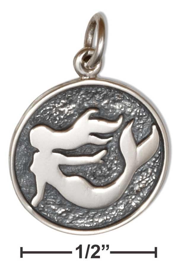 Silver Charms & Pendants Sterling Silver Mermaid Silhouette On Disk Round Charm JadeMoghul Inc.