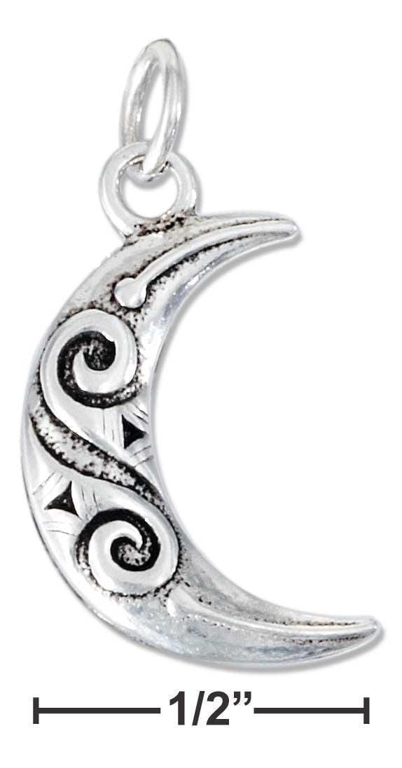 Silver Charms & Pendants Sterling Silver Moon Charm With Double Wave Design JadeMoghul Inc.