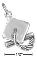 Silver Charms & Pendants Sterling Silver Mortarboard Graduation Cap Charm With Tassel And Diploma JadeMoghul Inc.