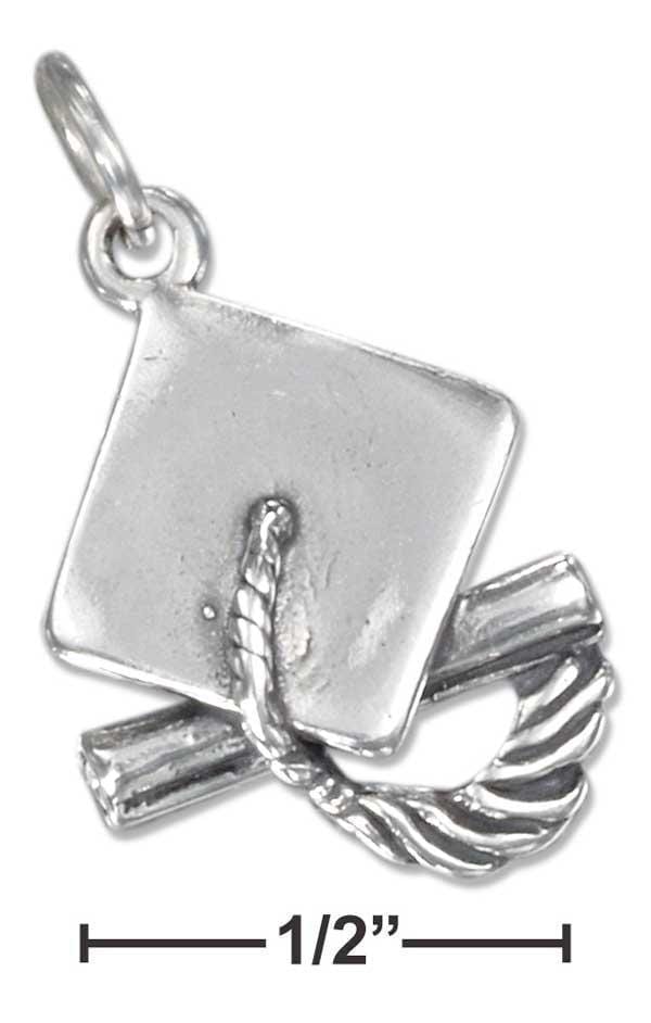 Silver Charms & Pendants Sterling Silver Mortarboard Graduation Cap Charm With Tassel And Diploma JadeMoghul Inc.