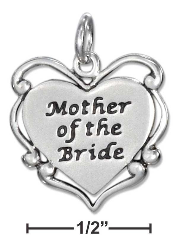 Silver Charms & Pendants STERLING SILVER MOTHER OF THE BRIDE SCROLLED HEART CHARM JadeMoghul