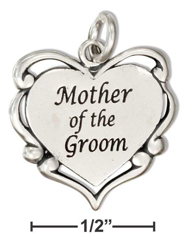 Silver Charms & Pendants Sterling Silver "Mother Of The Groom" Heart Message Charm With Scrolls JadeMoghul Inc.