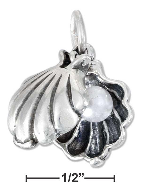 Silver Charms & Pendants Sterling Silver Moveable Oyster Shell Charm With Faux Pearl Inside JadeMoghul Inc.