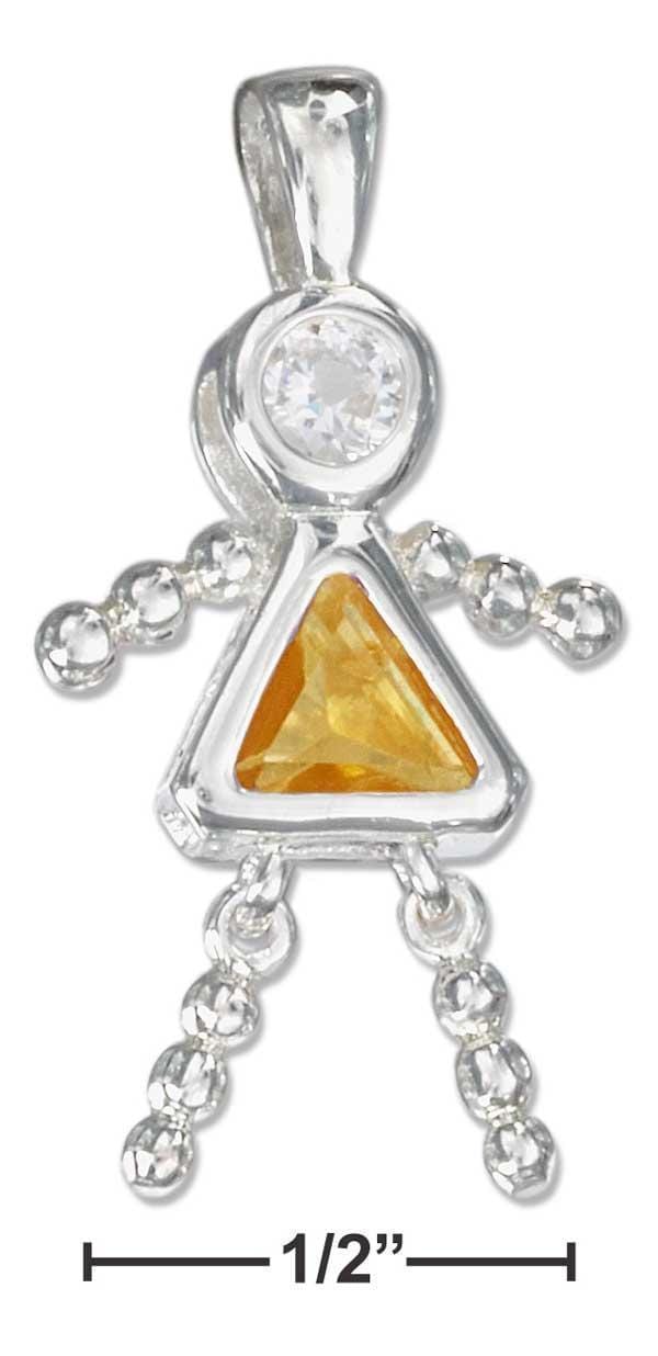 Silver Charms & Pendants Sterling Silver November Yellow Cubic Zirconia Birthstone Girl Pendant JadeMoghul Inc.