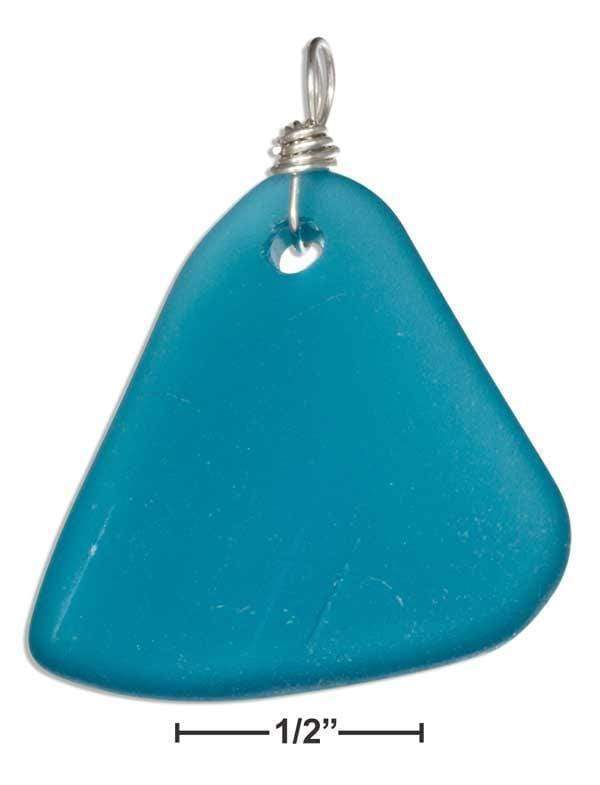 Silver Charms & Pendants Sterling Silver Ocean Teal Blue Triangular Sea Glass Pendant JadeMoghul