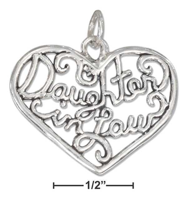 Silver Charms & Pendants Sterling Silver Open Filigree Heart "Daughter In Law" Charm JadeMoghul Inc.