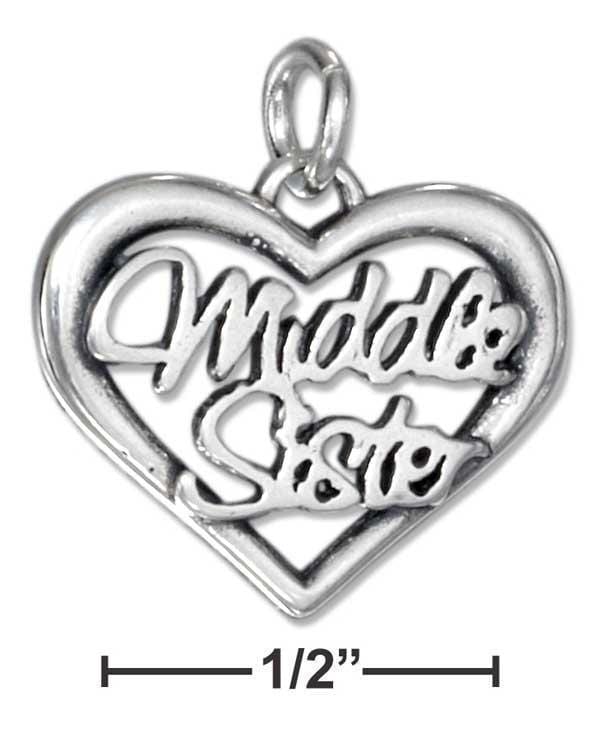 Silver Charms & Pendants STERLING SILVER OPEN HEART MIDDLE SISTER CHARM JadeMoghul