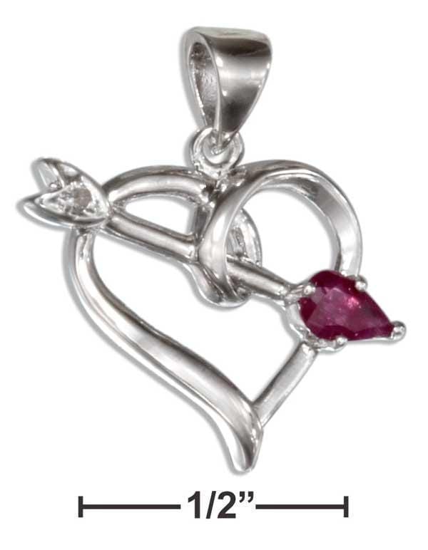 Silver Charms & Pendants Sterling Silver Open Heart Pendant With Ruby And Cubic Zirconia Arrow JadeMoghul Inc.