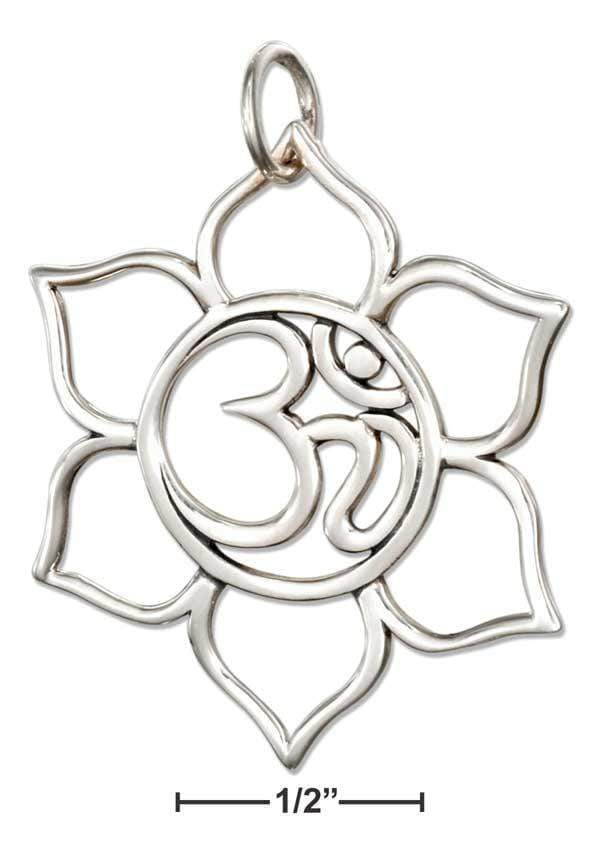 Silver Charms & Pendants Sterling Silver Open Om Or Ohm Symbol In Lotus Flower Charm JadeMoghul