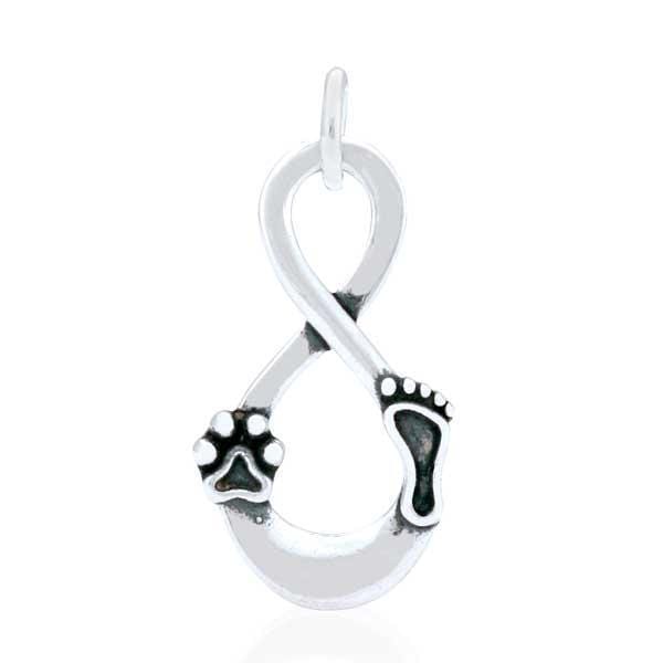 Silver Charms & Pendants Sterling Silver Our Lives Cross Paths Footprint Dog Paw Print Infinity Pendant JadeMoghul Inc.