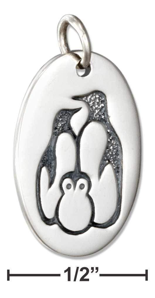 Silver Charms & Pendants Sterling Silver Oval Penguin Family Charm JadeMoghul Inc.