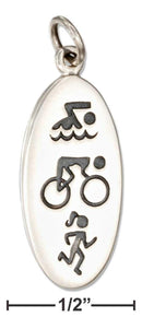 Silver Charms & Pendants Sterling Silver Oval Triathalon Symbols Swim Bike Run Charm JadeMoghul Inc.