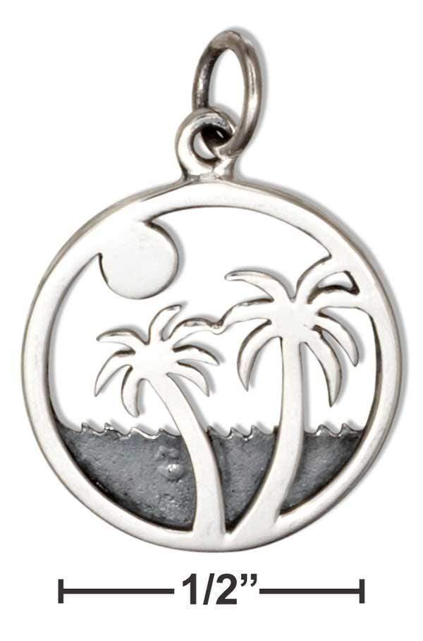 Silver Charms & Pendants Sterling Silver Palm Trees Beach Island Round Charm JadeMoghul