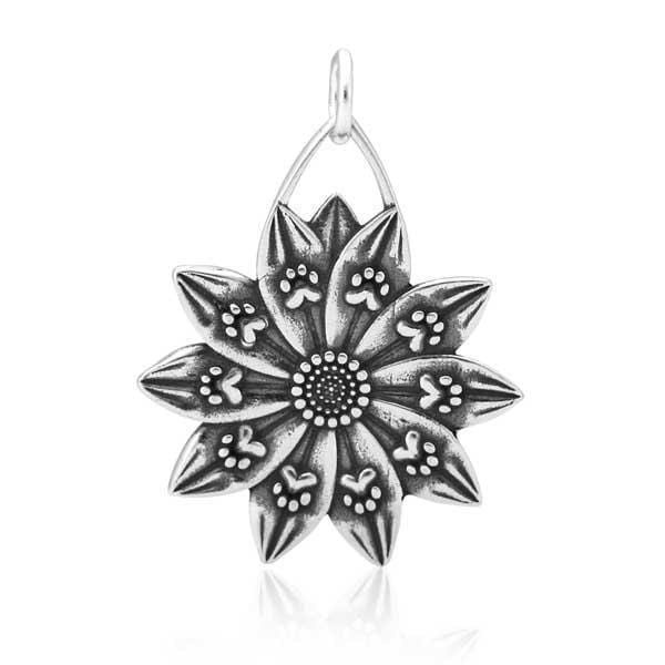 Silver Charms & Pendants Sterling Silver Petal Paws Flower With Dog Paw Prints Pendant Charm JadeMoghul Inc.