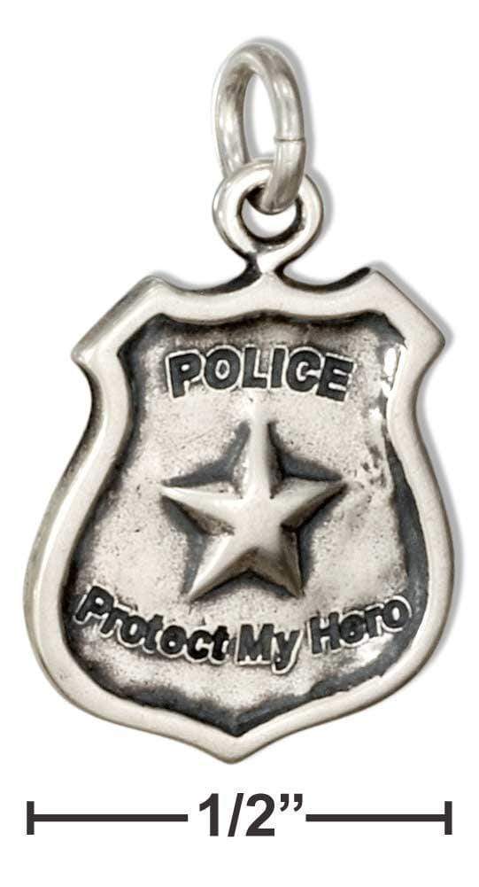 Silver Charms & Pendants Sterling Silver Police Shield Charm With "police" "protect My Hero" Message JadeMoghul