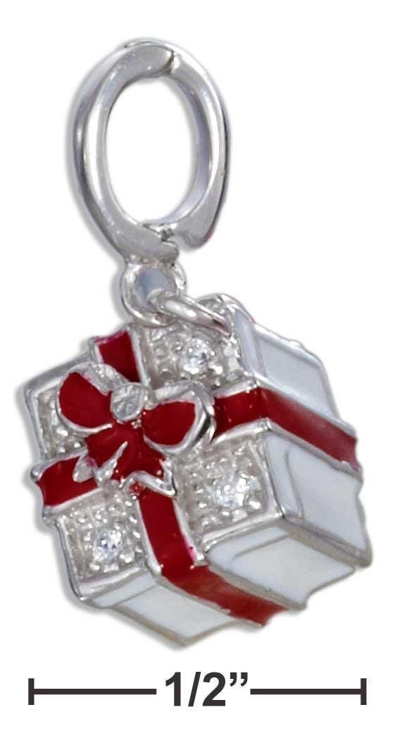 Silver Charms & Pendants Sterling Silver Red And White Enamel Present Box Charm JadeMoghul Inc.