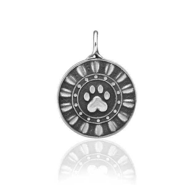 Silver Charms & Pendants Sterling Silver Reflection Paws Dog Paw Print Pendant Circled By Ethereal Rays JadeMoghul