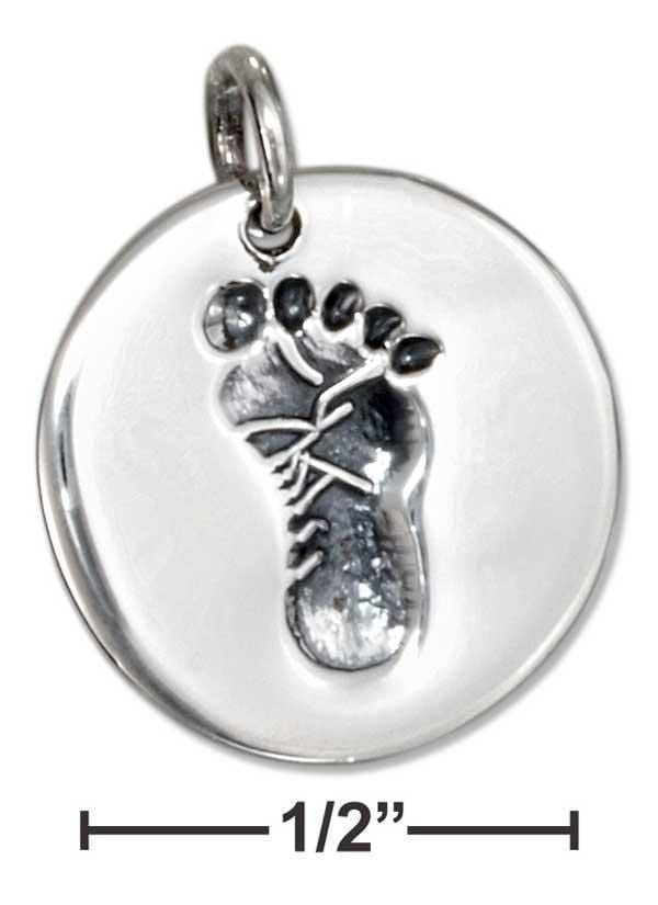 Silver Charms & Pendants Sterling Silver Round Baby Footprint Charm JadeMoghul Inc.