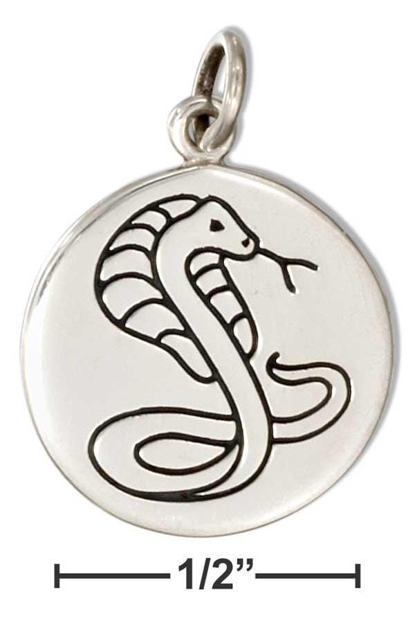 Silver Charms & Pendants Sterling Silver Round Disk With Cobra Snake Charm JadeMoghul