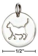 Silver Charms & Pendants STERLING SILVER ROUND DISK WITH CUT-OUT SILHOUETTE CAT CHARM JadeMoghul