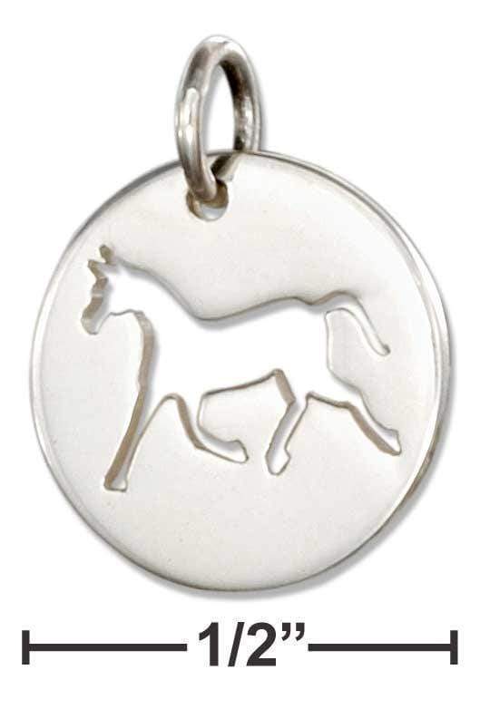 Silver Charms & Pendants STERLING SILVER ROUND DISK WITH CUT-OUT SILHOUETTE HORSE CHARM JadeMoghul