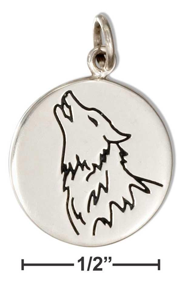 Silver Charms & Pendants Sterling Silver Round Disk With Howling Wolf Charm JadeMoghul