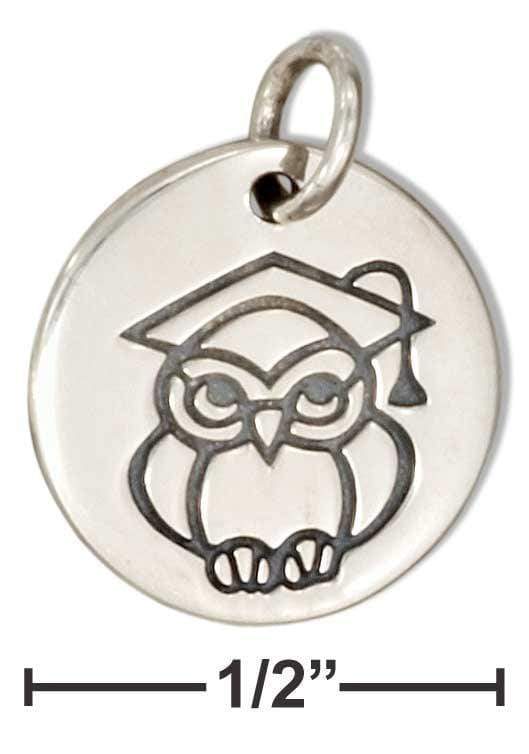 Silver Charms & Pendants Sterling Silver Round Disk With Owl Graduation Charm JadeMoghul