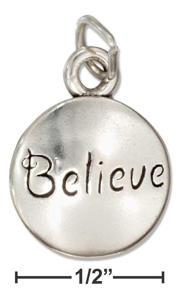 Silver Charms & Pendants Sterling Silver Round Message "believe" Charm JadeMoghul