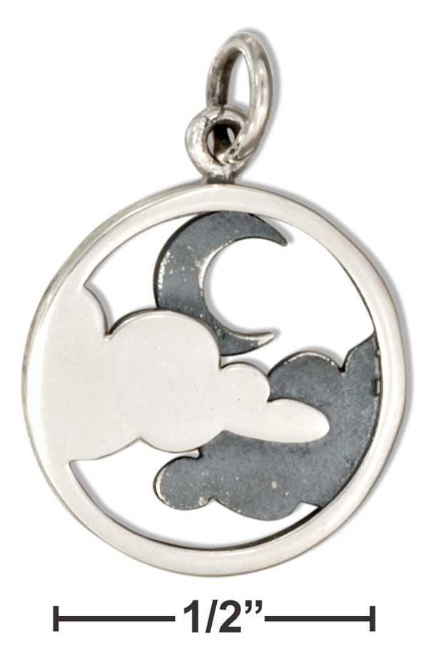 Silver Charms & Pendants Sterling Silver Round Night Sky Clouds And Moon Charm JadeMoghul