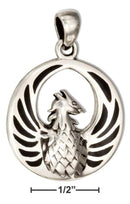 Silver Charms & Pendants Sterling Silver Round Phoenix Pendant With Simulated Black Onyx Inlay JadeMoghul Inc.