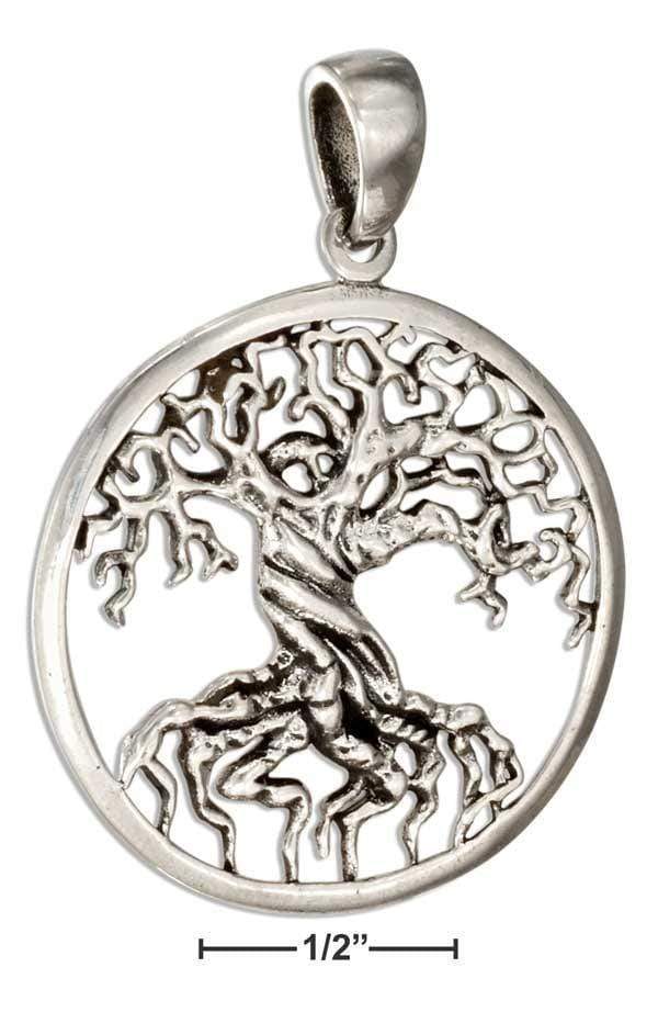 Silver Charms & Pendants Sterling Silver Round Tree Of Life Pendant With Twisted Trunk JadeMoghul